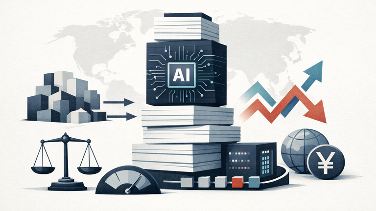 Symbolic illustration of a holding company balancing AI investment, portfolio value, and leverage around an annual disclosure.