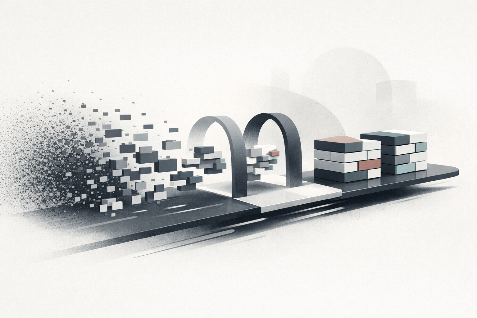 Abstract illustration of text blocks emerging from noise through a diffusion-style process, suggesting faster block-level language generation.