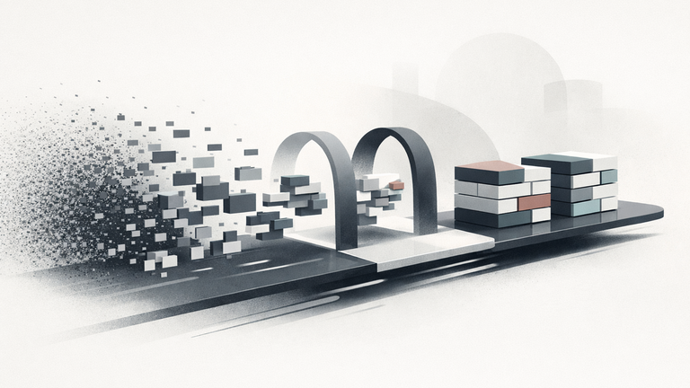 Abstract illustration of text blocks emerging from noise through a diffusion-style process, suggesting faster block-level language generation.