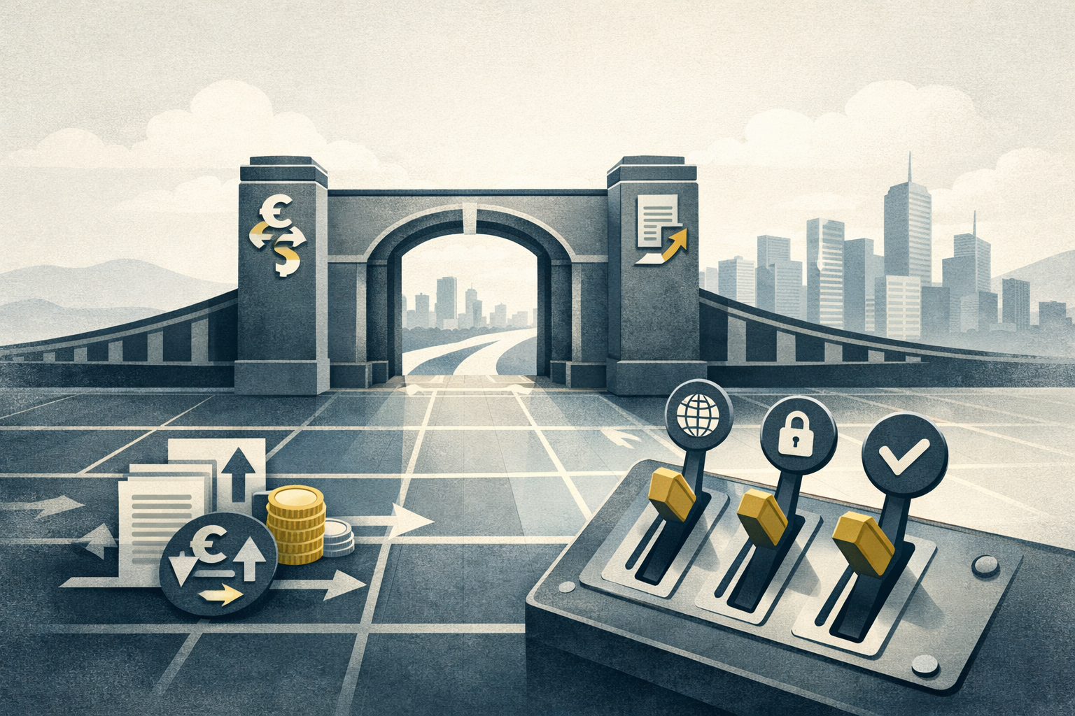 Symbolic illustration of market-access reforms opening a gateway toward developed-market status.