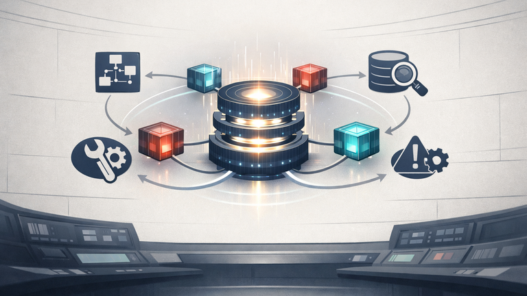 An illustration of a modular AI system routing tasks through specialist components for planning, tool use, and decision-making.