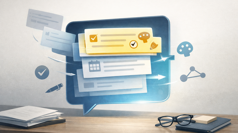An illustration of an AI chat interface updating stored memory cards to keep context current and reflect user preferences.