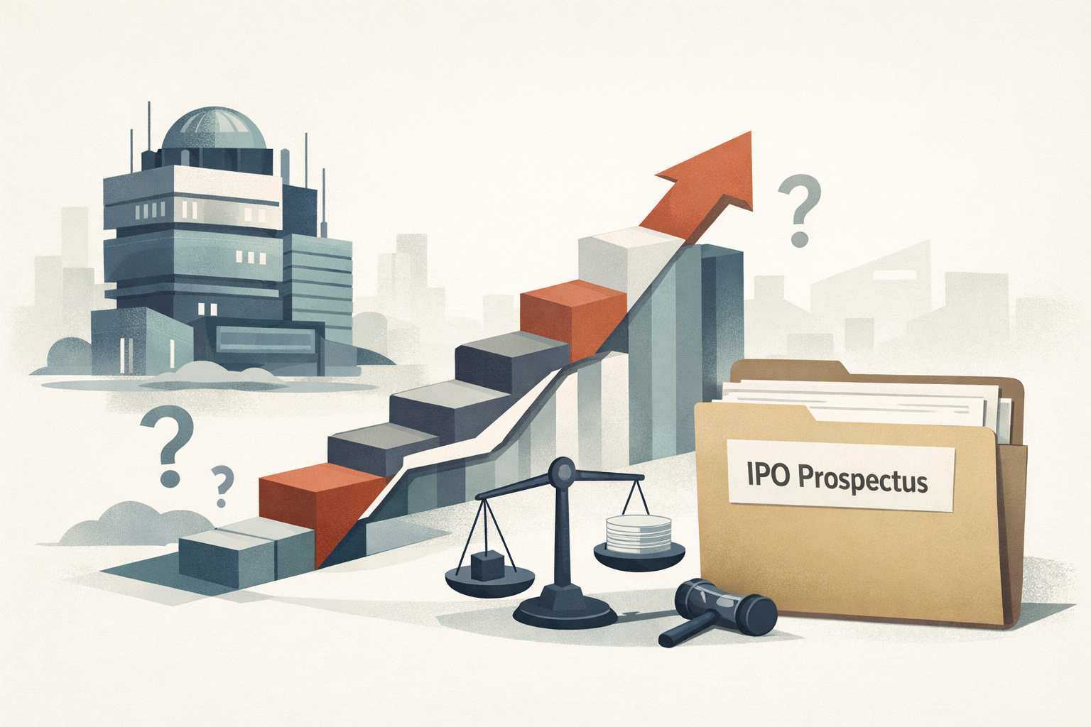 Symbolic illustration of an AI company preparing for a confidential IPO filing, with abstract finance and regulation cues.