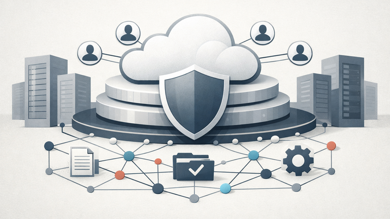 Symbolic illustration of enterprise AI agents connected to cloud infrastructure, security, and a knowledge graph.