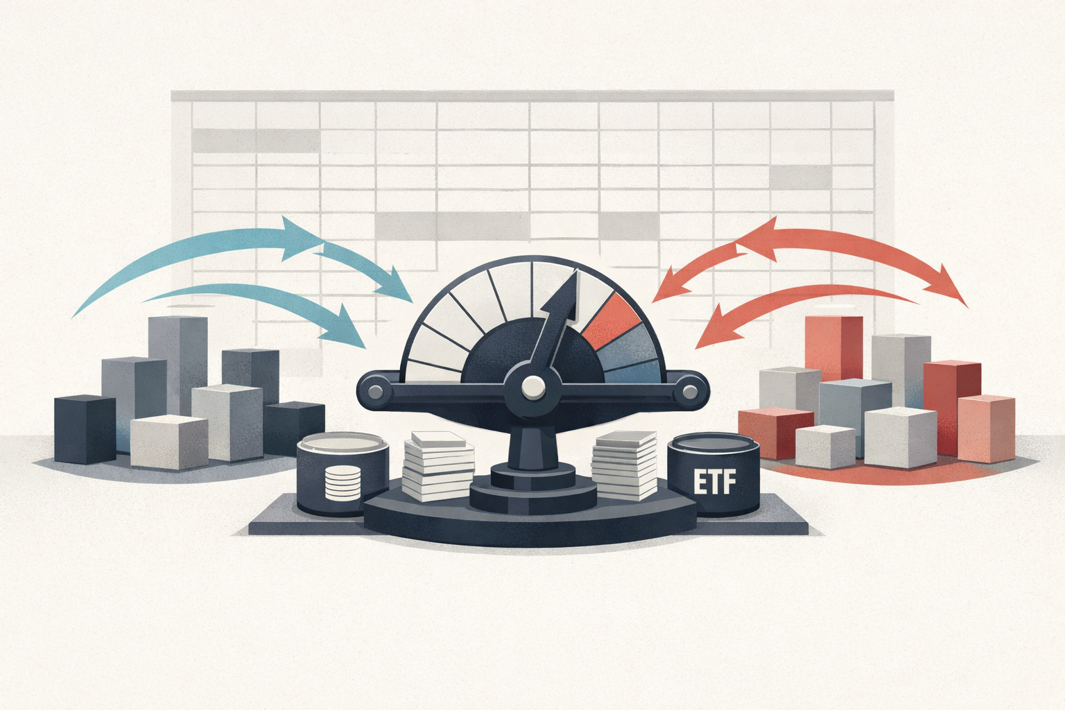 Symbolic illustration of an index reconstitution rerouting capital flows between generic company groups.