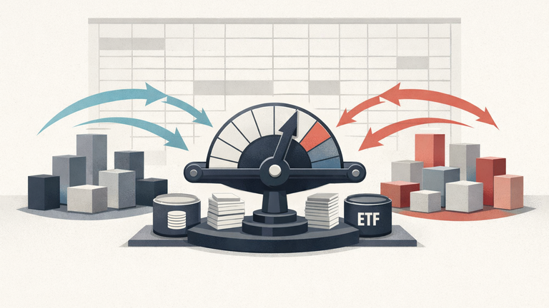 Symbolic illustration of an index reconstitution rerouting capital flows between generic company groups.
