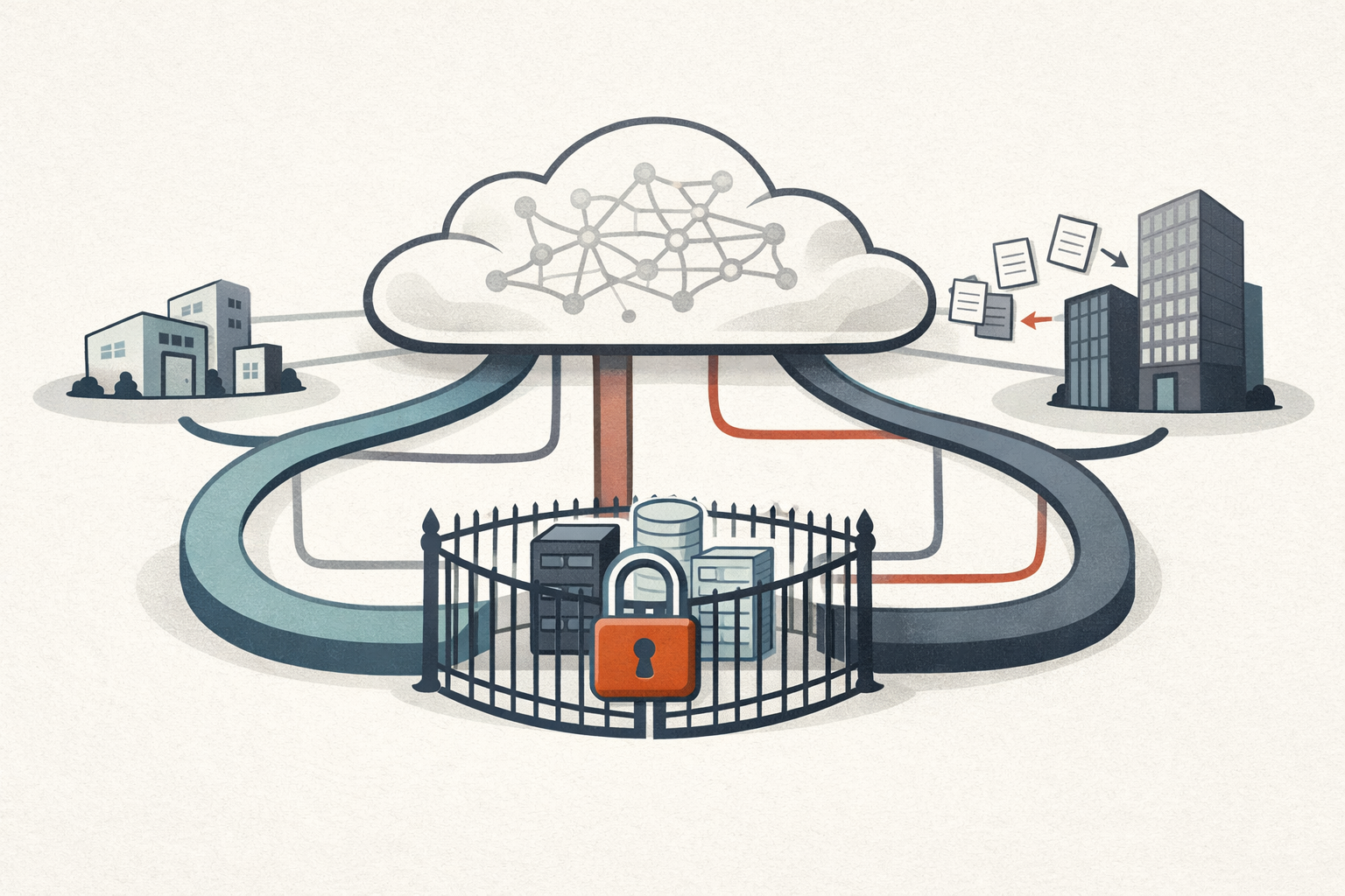 Symbolic illustration of AI market lock-in, restricted access to key resources, and information-sharing concerns under FTC scrutiny.