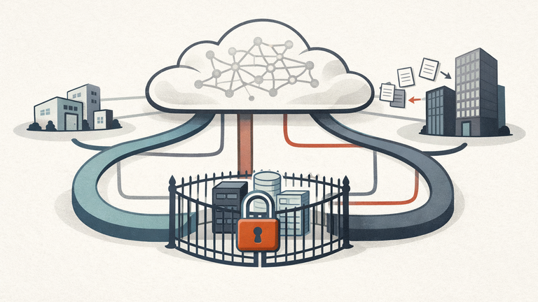Symbolic illustration of AI market lock-in, restricted access to key resources, and information-sharing concerns under FTC scrutiny.